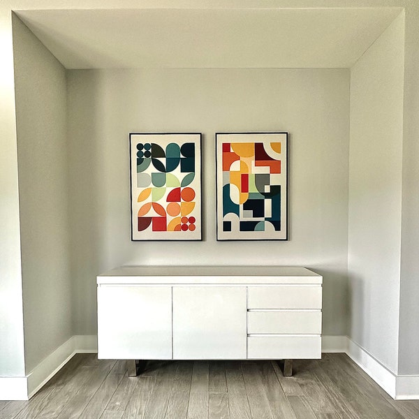 Colorful Geometric Framed Wall Art Set of 2, Color Blocks Abstract ...