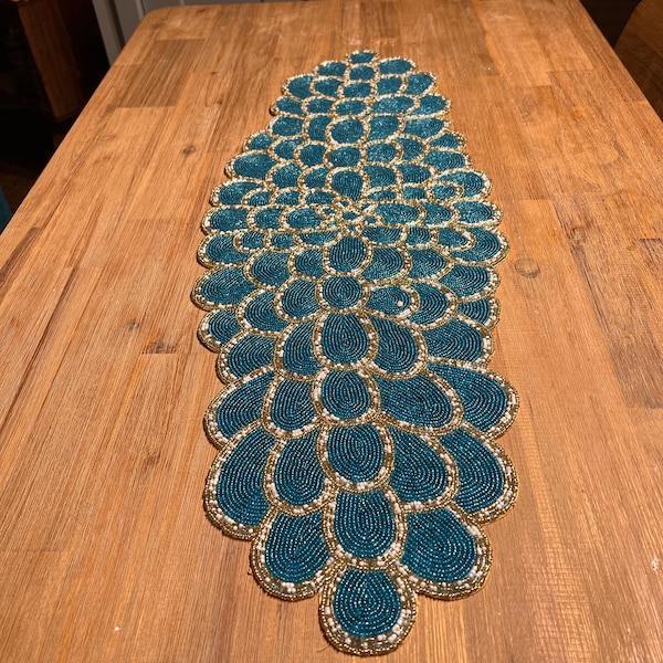 Handmade Bead Table Runner, Peacock Floral Beaded Runner / Placemat - Etsy
