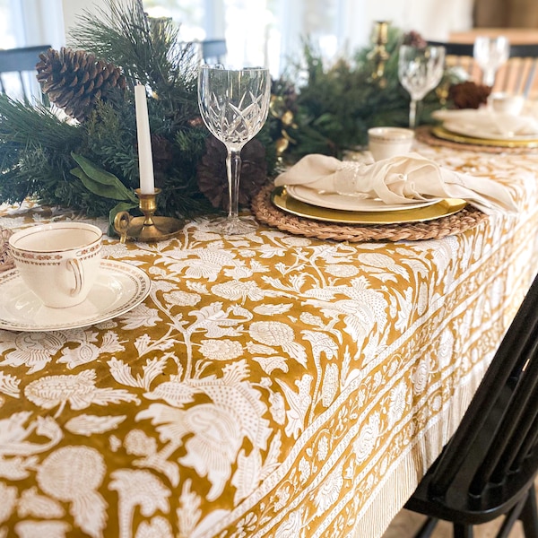 Block Print Tablecloth, Floral Cotton Table Cloth, Indian Table Linen ...