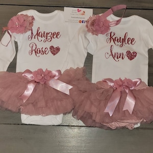 PERSONALIZED Name Outfit - Navy Blue and Gold Glitter - Maroon/Burgundy flower embellished tutu skirt bloomers