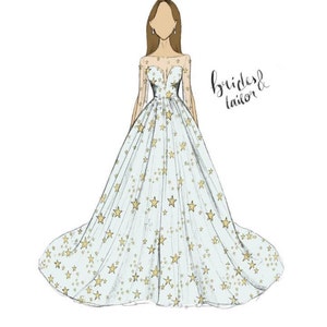 Custom Wedding Dress Sketch in 2D by Brides & Tailor (Instant Download ...