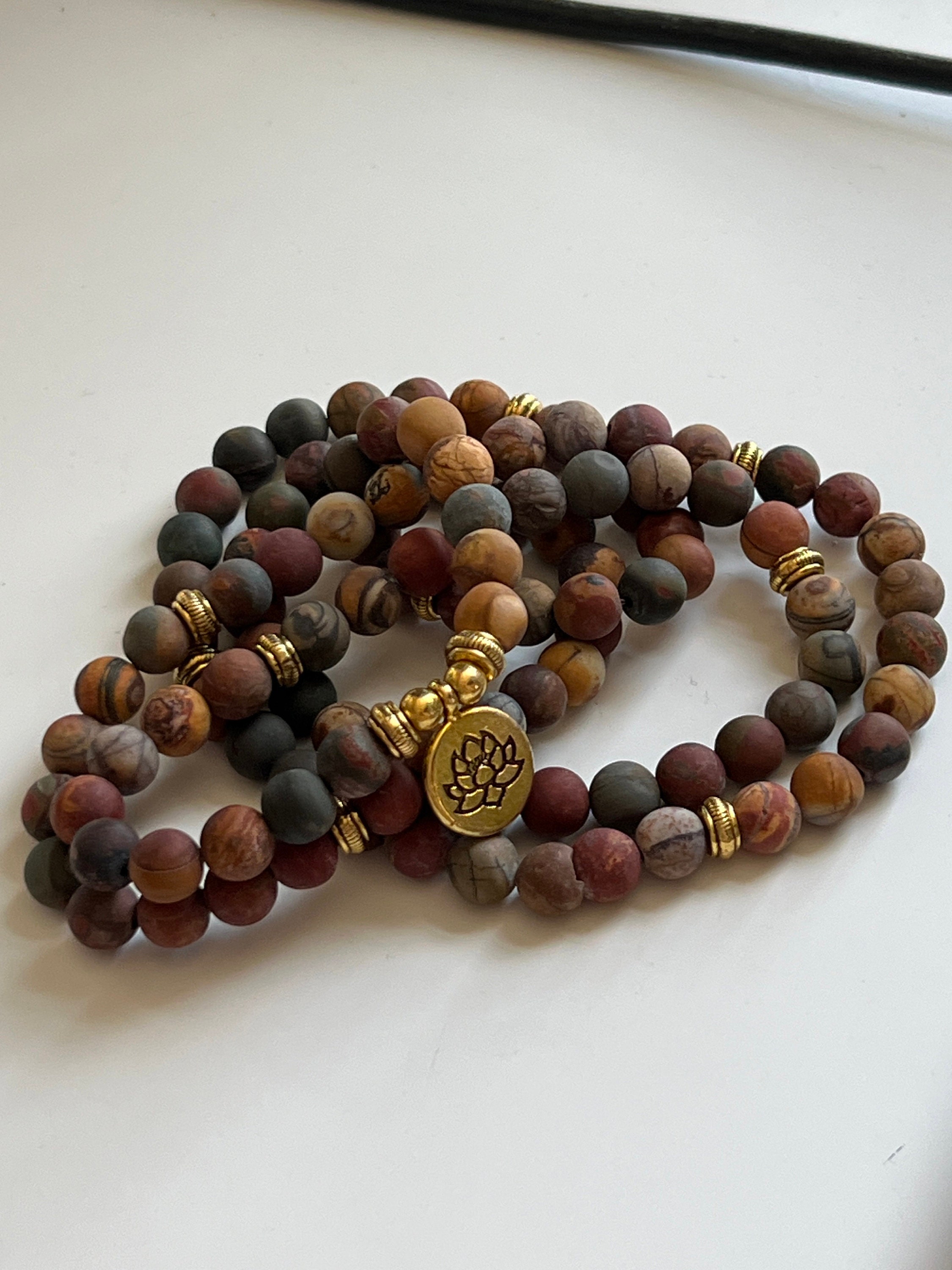 Red Creek Jasper Stone Bracelet. 108 Beads Mala Prayer Bracelet, Natural Gemstone Bracelet, Anxiety Stress Relief Bracelet Inner Peace Gift