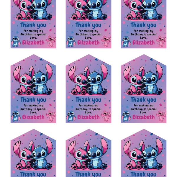 Stitch Birthday Party Favor Tag, Digital Bday Thank You Tags, Editable ...