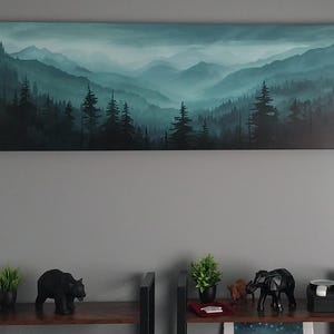 Parfait's Misty Mountain Forest Art - Extra Large Scenic Nature Canvas Print | Calming Wilderness Decor canvas print in their home — Antarmada