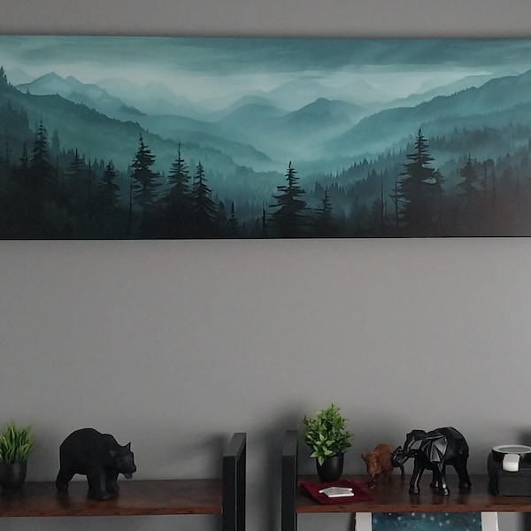 Parfait's Misty Mountain Forest Art - Extra Large Scenic Nature Canvas Print | Calming Wilderness Decor canvas print in their home — Antarmada