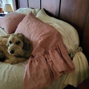 100% Linen Pillowcase With Ruffles - Natural Flax, Hypoallergenic, 20x36 Inch