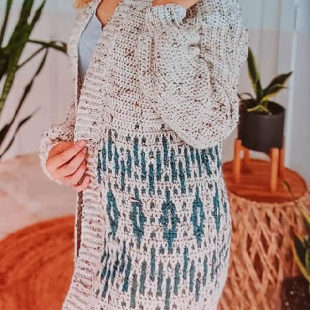 A customer's finished Wish Upon a Star Mosaic Cardigan Crochet Pattern
