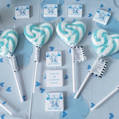 Blue & White Love Heart Lollipops - Baby Shower Party Favours, Sweets From The UK