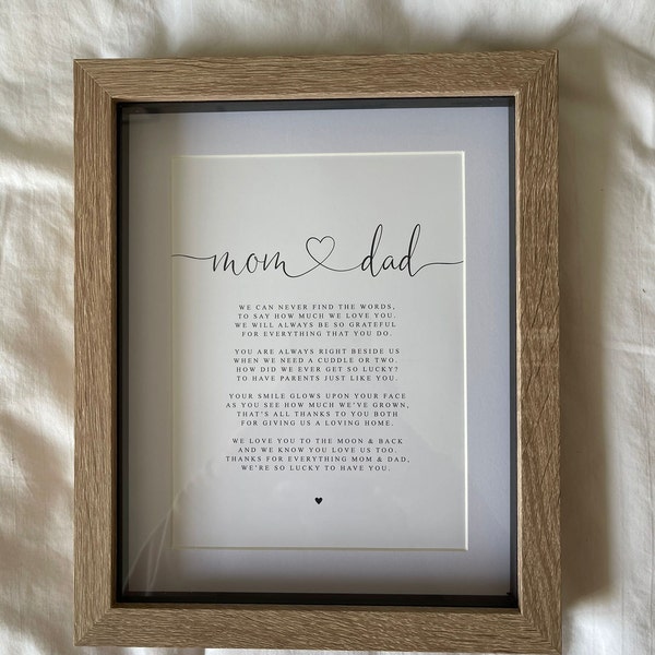 Mom and Dad Poem A4 or A5 PRINT - Gift Mom and Dad, Gift for Parents ...