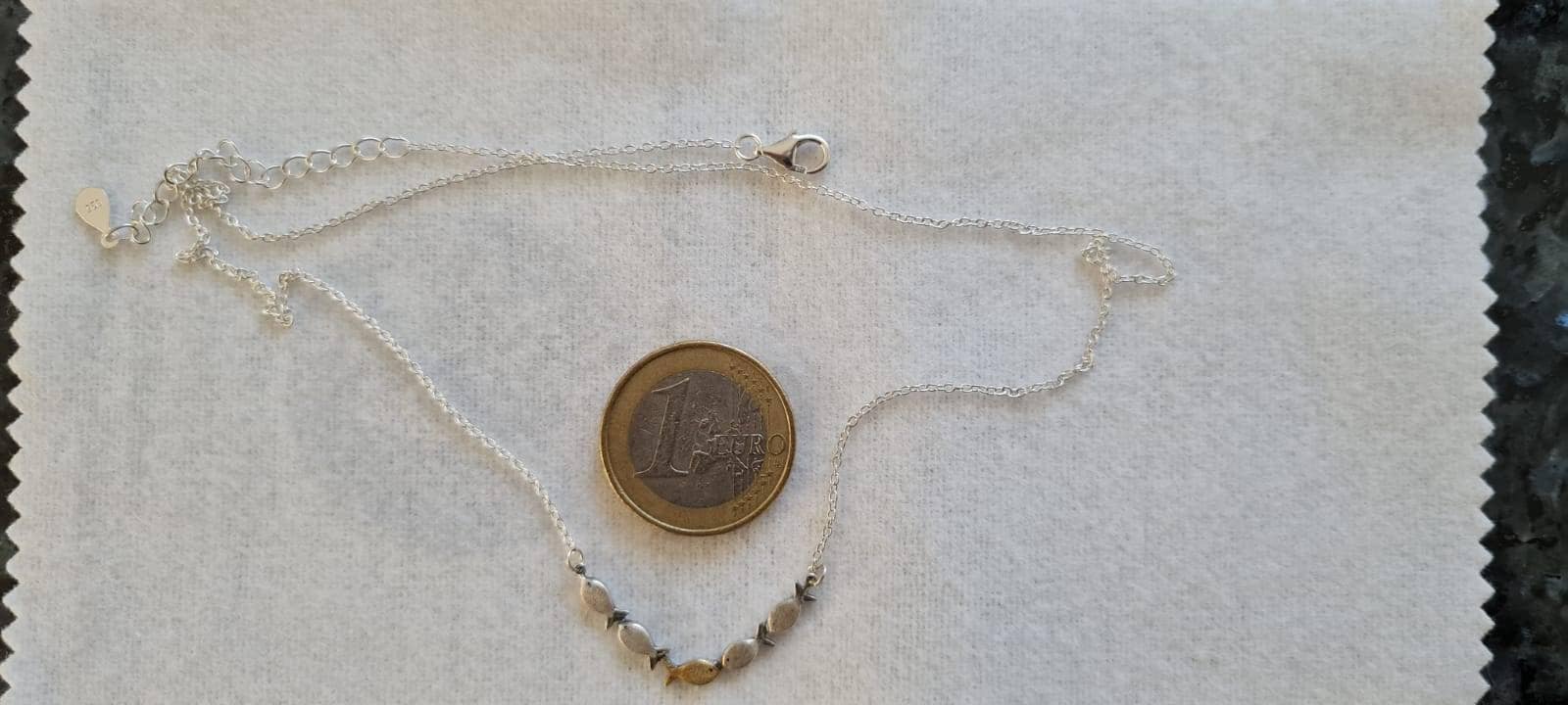 Swimming against the current. Dainty silver necklace. School of fish with one golden enameled fish swimming upstream. Gift for her.