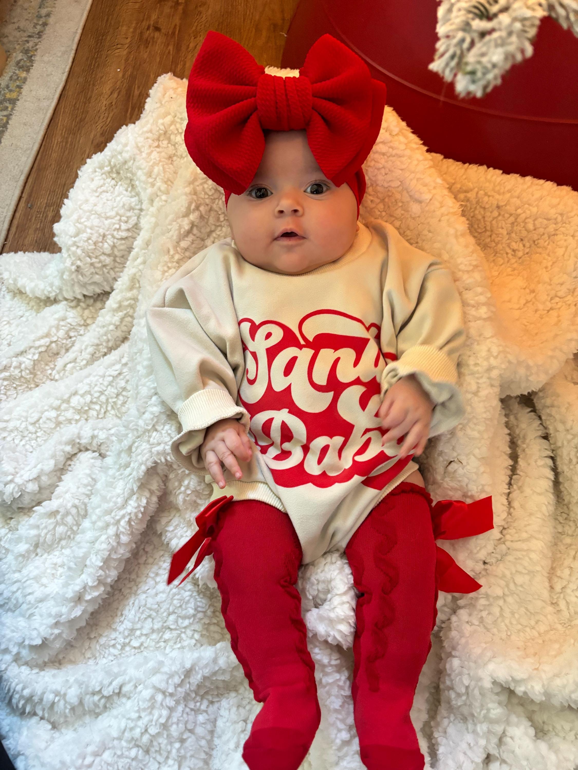 Christmas baby Outfit, Santa baby super soft cozy warm sweatsuit Christmas baby girl Retro Santa Christmas outfit,Santa baby retro Romper