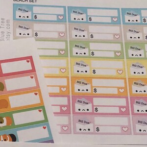 Happy or Sad Bill Due BEACH Colors Reminder Label Cute - Etsy