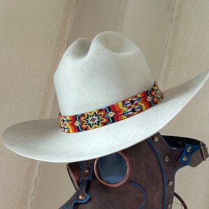 MDream Western Seed Beaded Hat Band – Blue & Gold Feather – Adjustable Cowboy Hatband