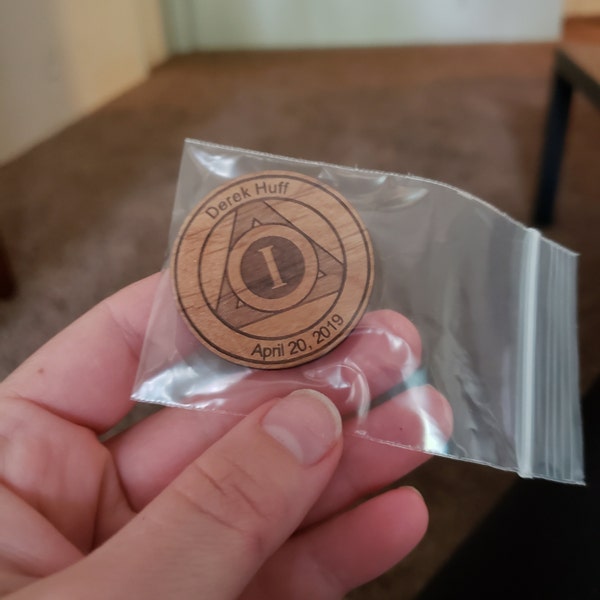 Personalized Wooden Alcoholics Anonymous Token, AA Birthday Coin ...
