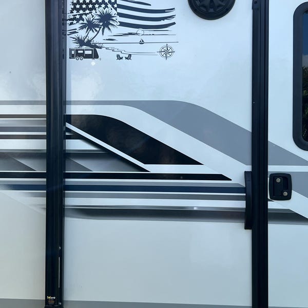 Patriotic Beach Rv Camper Decal With Flag and Personalized With Trailer ...