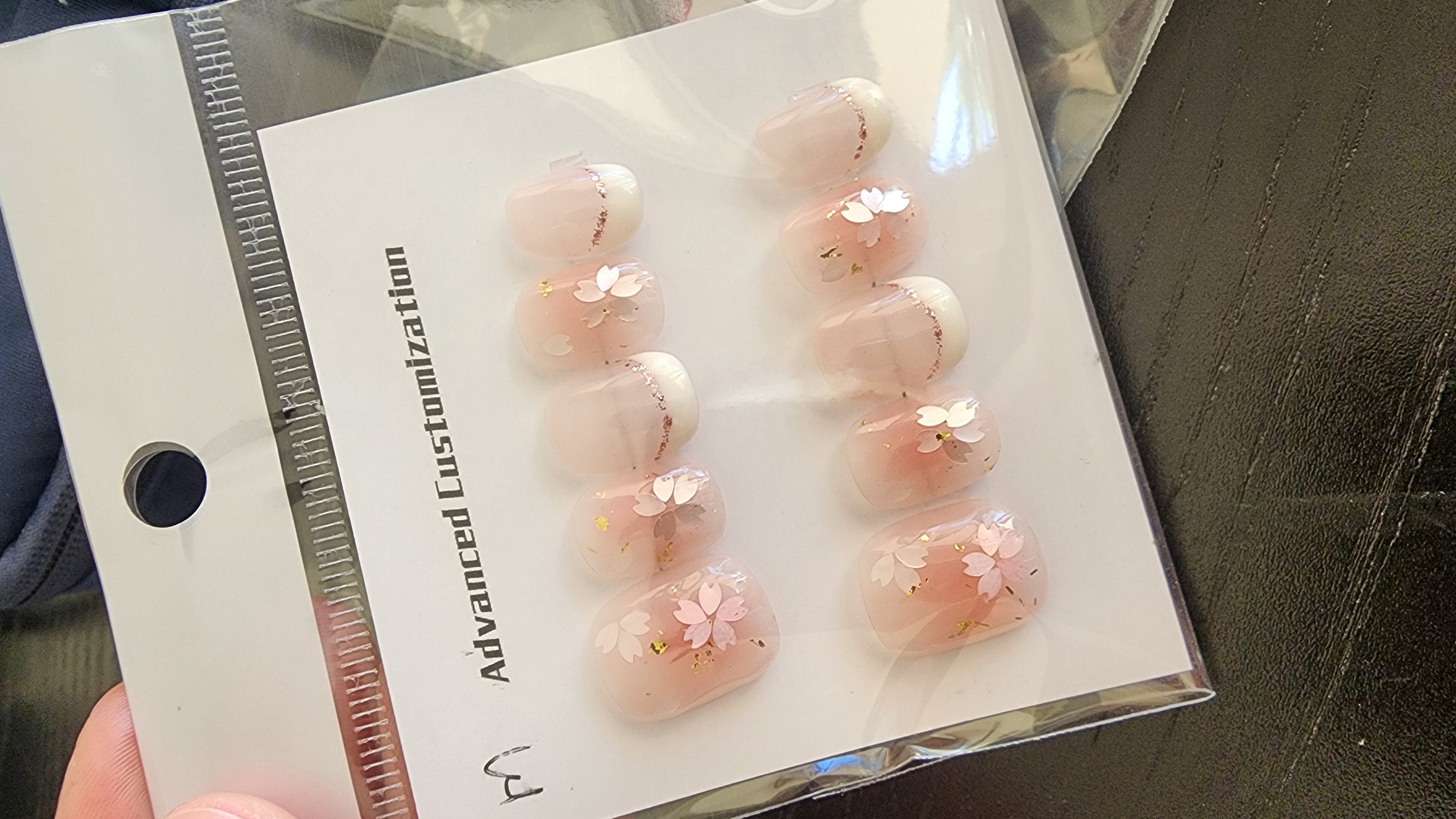 Delicate Sakura Flower Nail/Cute Short Light Pink French Tip Nail/Floral Handmade Press on Nails/Japanese Spring Nail