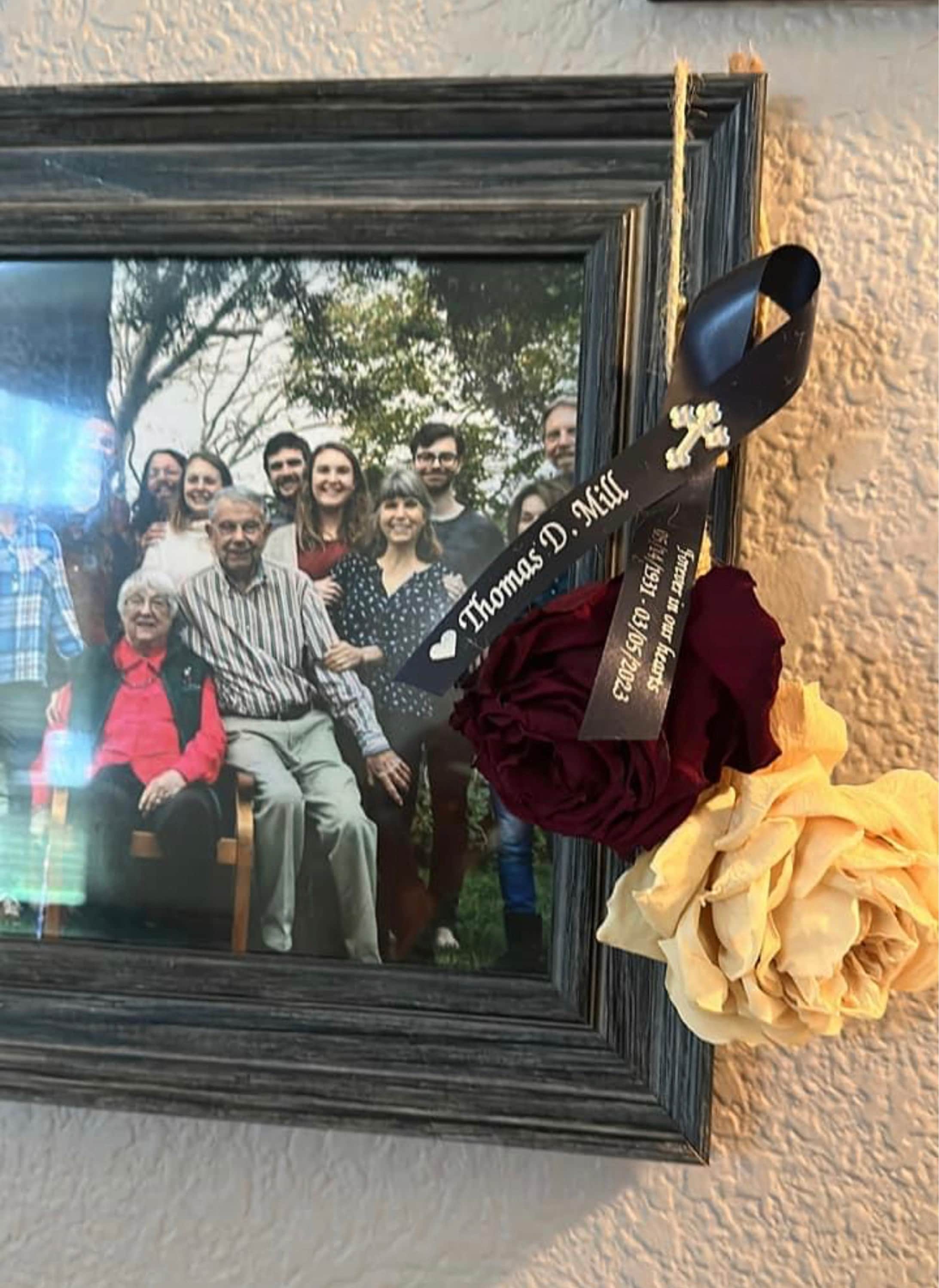 Personalized Memorial Ribbons with Pins for Funeral or Celebration of Life Assembled Fundraiser Awareness Ribbon - Rose Center Decoration