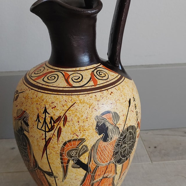 古代ギリシャの花瓶 陶器 壺 女神アテナと神ポセイドン 10.43 インチ