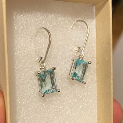 Aquamarine Earrings, March Birthstone, Aqua Blue Emerald Cut Earrings ...