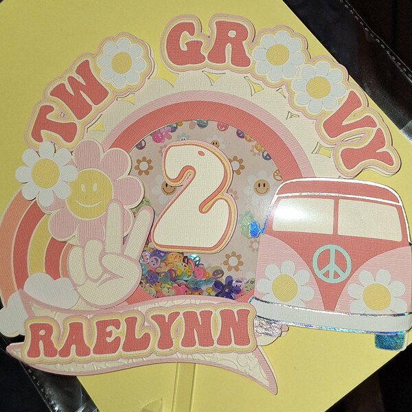 Two Groovy Cake Topper, Hippie Birthday Cake Topper, 2nd Birthday Cake Topper