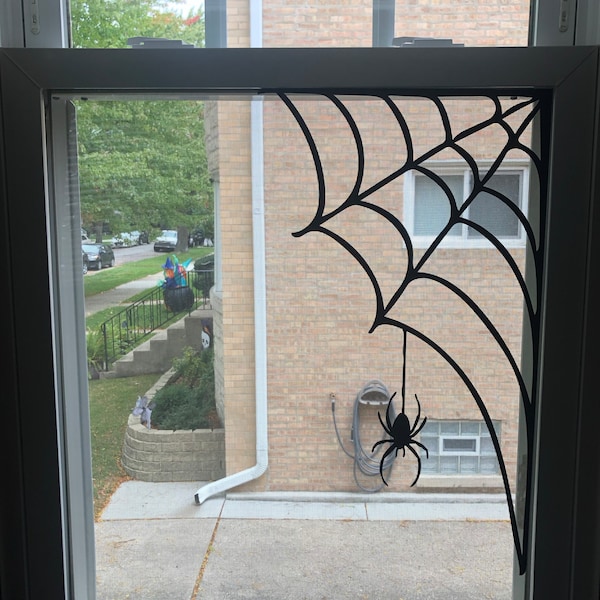 Corner Spider Web With Spider Decal Sign Bats Halloween Holiday Vinyl ...