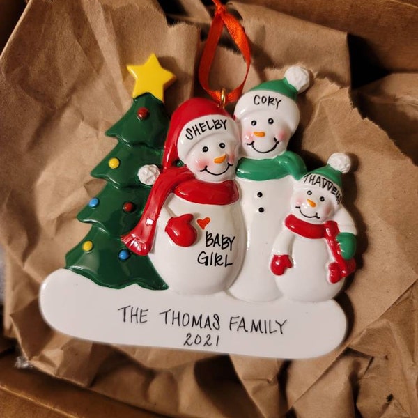 Personalized Expecting Snow Couple With 1 Child Christmas Ornament ...
