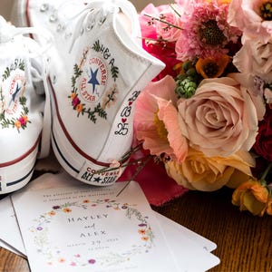 Hand Embroidered Pink Floral Bouquet Bridal Initials Converse High