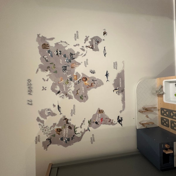 Animal World Map Wall Sticker | Kids World Map Decal | World Map Wall ...