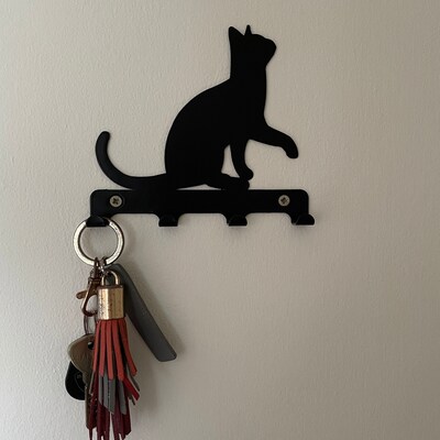 Cat Lifting Paw Silhouette Key Hook Rack Metal Wall Art - Etsy