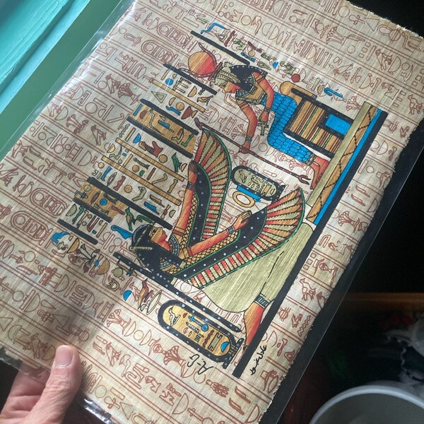 Handbemalter Papyrus 'Göttin Maat/Isis' – Vintage Ägypten-Deko, 43,2 X 33 Cm, Mit Echtheitszertifikat