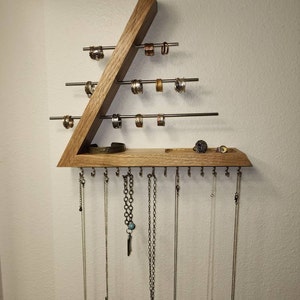 GLANT Rustic Wall Mounted Jewelry Organizer With Wooden Barndoor Decor Wooden Wall Mount Holder Jewelry Holder For Necklaces Earings Bracelets Ring Holder Includes Matching Hook Organizer