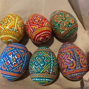Set 6 Easter Wooden Eggs, Christmas Ukrainian Traditional Pysanky, Hand ...