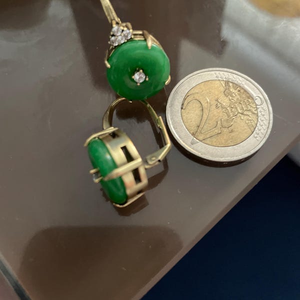 Boucles D'oreilles Dormeuse Doré Antique - Serti De CZ Et Fausse Perle Blanc/vert - Neuf