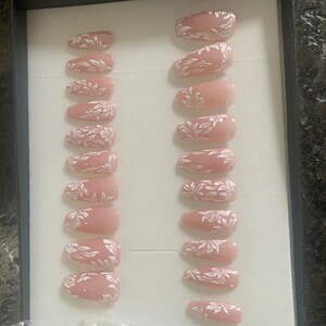 Press on Nails Nude Press on Nails Press Ons Floral Nails - Etsy
