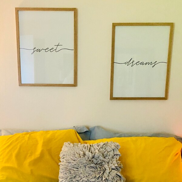 Sweet Dreams Sign, Womens Bedroom Art, Set of 2 Prints, Above Bed Art
