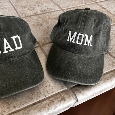 Mom & Dad EMBROIDERED Dad Hat Cap, Pigment Dyed Unstructured Baseball ...