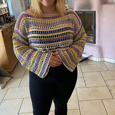 Crochet Cropped Long Sleeve Shrug Pattern I Crochet Mesh Sweater Top