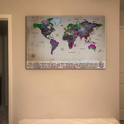 World Map Wall Art Canvas, Couple Travel Map, Vintage World Map, Gift