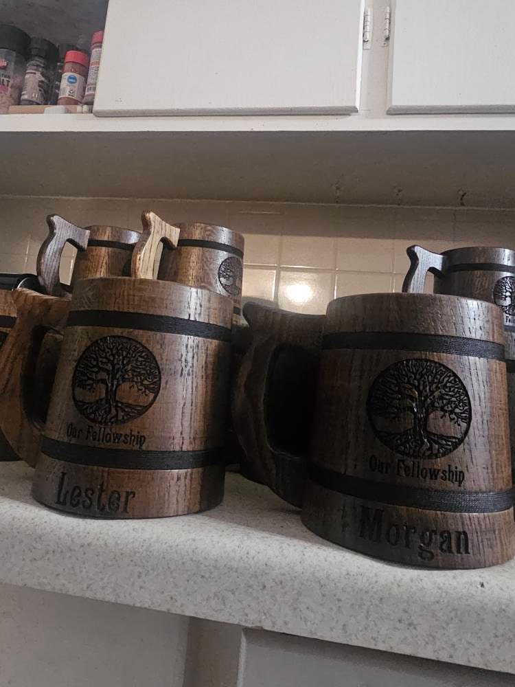 Personalized Groomsmen Beer Mug Custom Wooden Stein, Customizable Best Man Gift from Groom Engraved Wood Tankard, Wedding Gift for Father