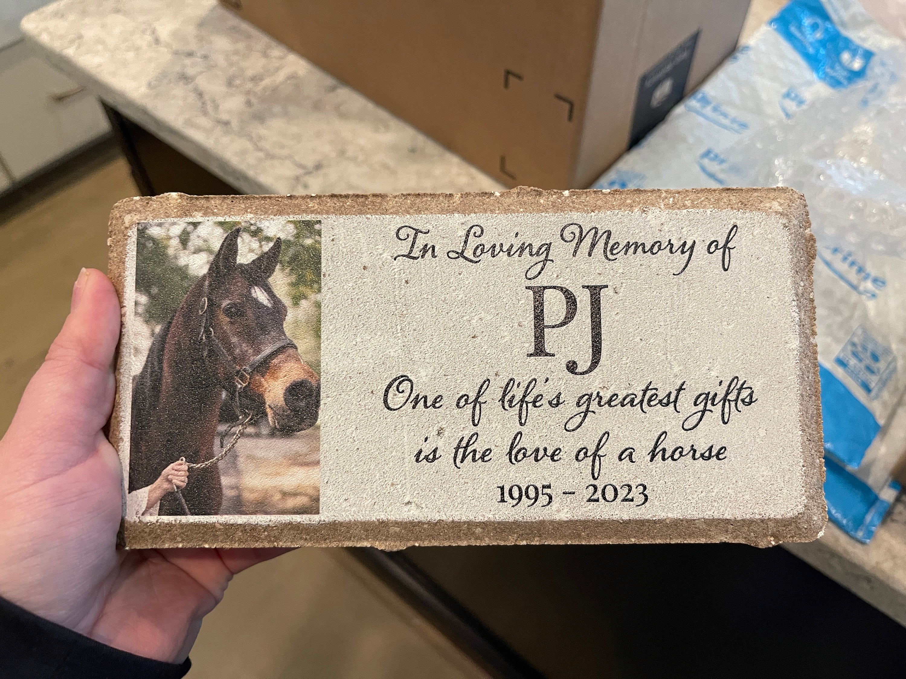 Personalized Horse Pony Memorial Stone. 8x4 Stone Brick. Burial Marker. Indoor/Outdoor Horse Memorial. Custom Horse Sympathy Gift.