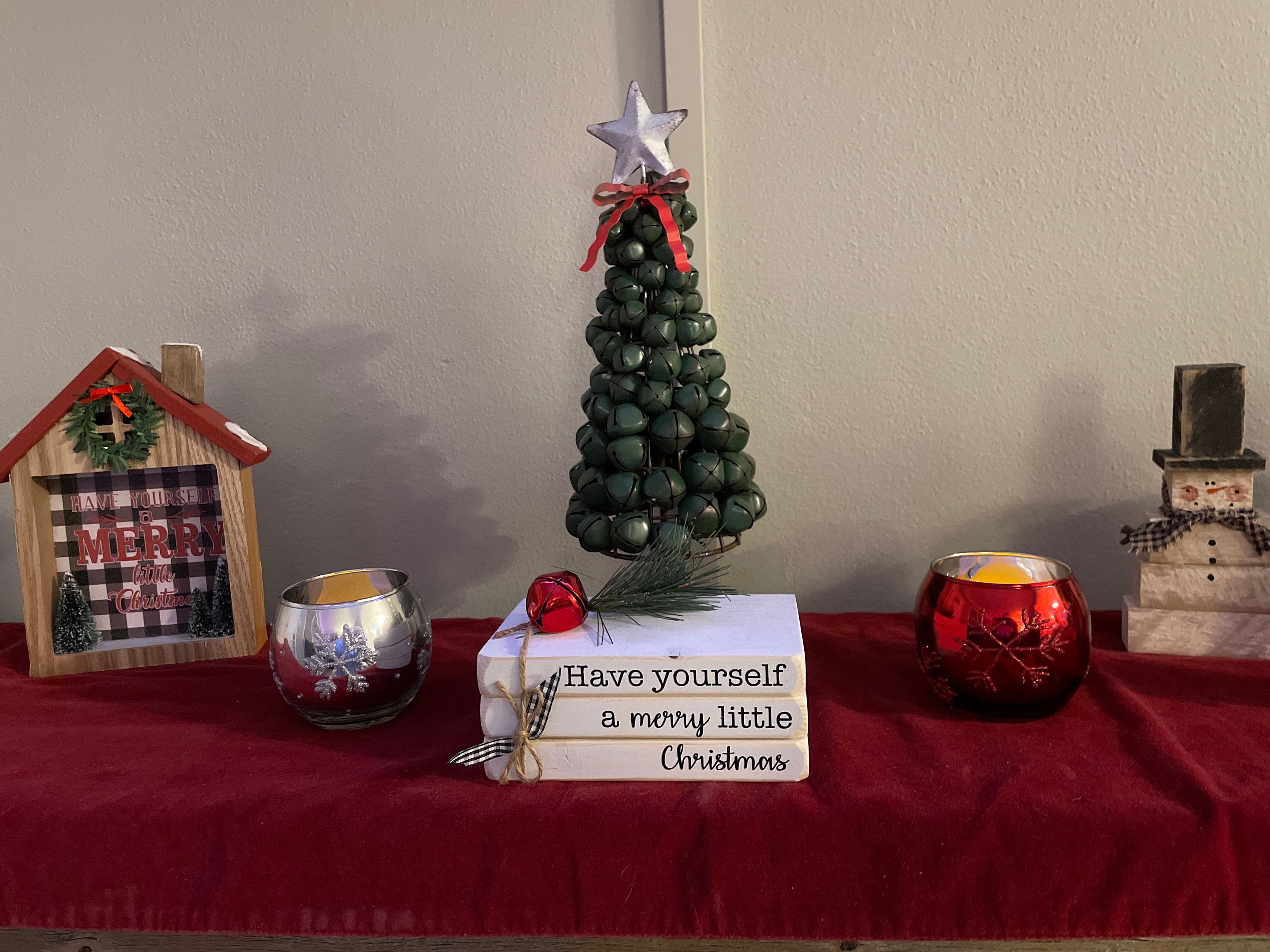 Christmas book bundle, mini book stack, Christmas decor, farmhouse, faux books, set of 3, rustic, teacher gift, housewarming, wooden books