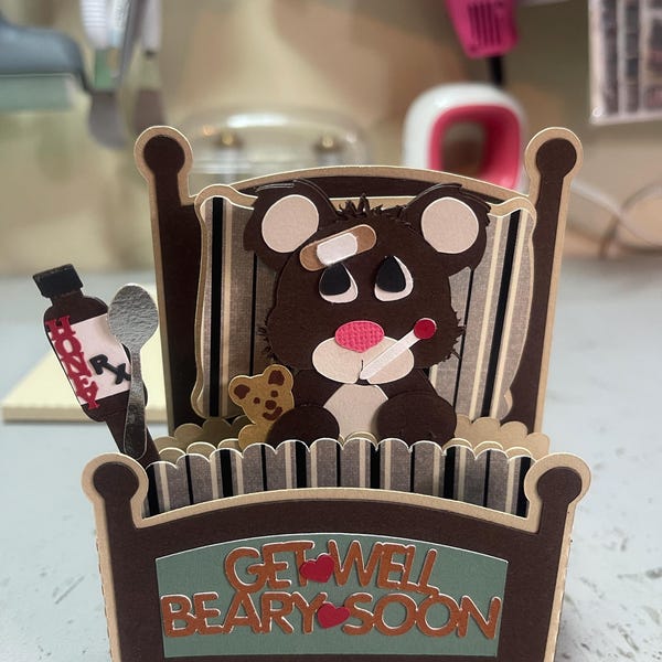 Get Well Bear Card in A Box 3D SVG - Etsy