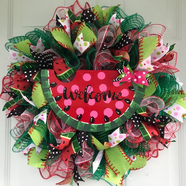 WELCOME Pink Watermelon SIGN Wall Art Door Hanger Plaque Pool Backyard ...