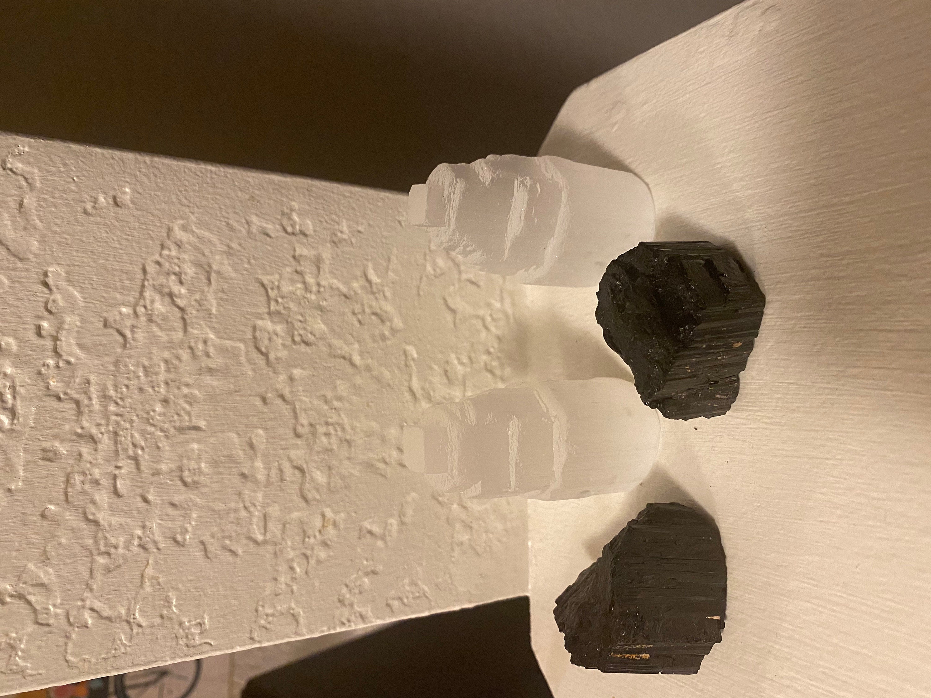 2 Selenite Towers & 2 Extra Grade Black Tourmaline Logs: Home Protection Kit