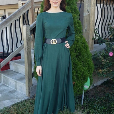 Women's Vintage Inspired Long Sleeve Medieval Maxi Dress, Green Long ...