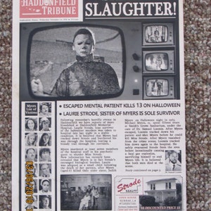 Halloween Haddonfield Michael Myers Mock Newspaper print | Etsy