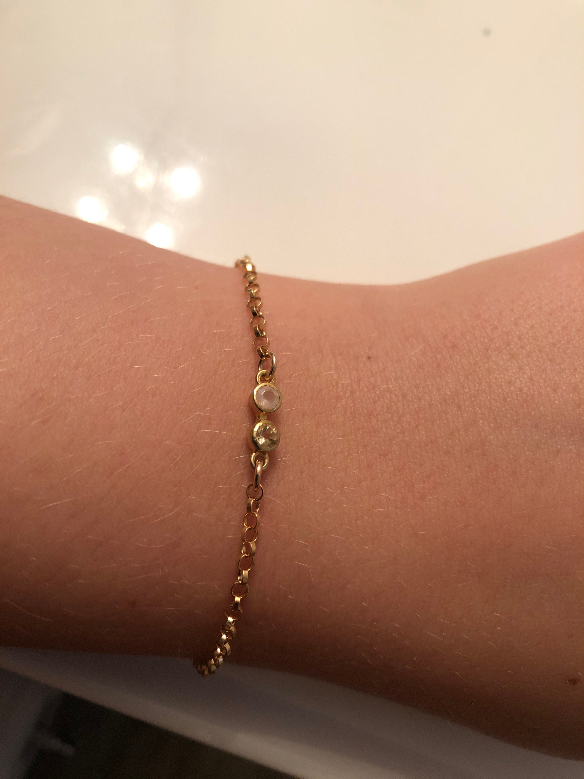 Personalized Minimalist Genuine Birthstone Bracelet • Danique Jewelry Custom Family Bracelet • 925 Christmas Gift for Mom and Grandma [MNB]