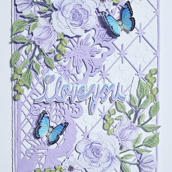 Purple Die Cut Flower Sprigs, Set of Three Delicate Flower Paper Die ...