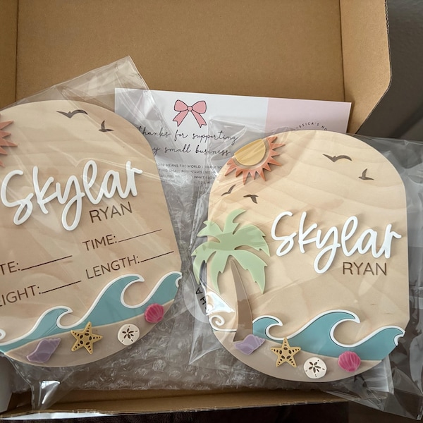 Ocean Waves Birth Stats Board, Baby Name Announcement, Birth ...
