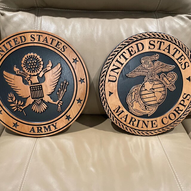 U.S. Marine Corps EGA Wood Carved Plaque, Veteran Wall Art